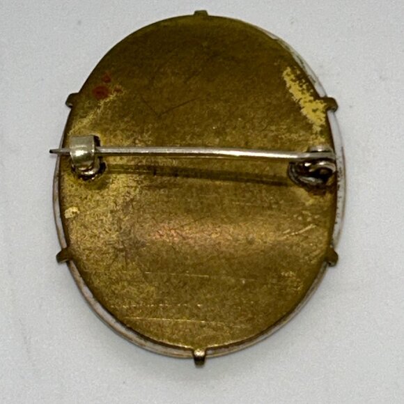 Antique Hand-Painted Forget-Me-Not Floral Oval Brooch Pin With Brass C-Clasp - Picture 7 of 11